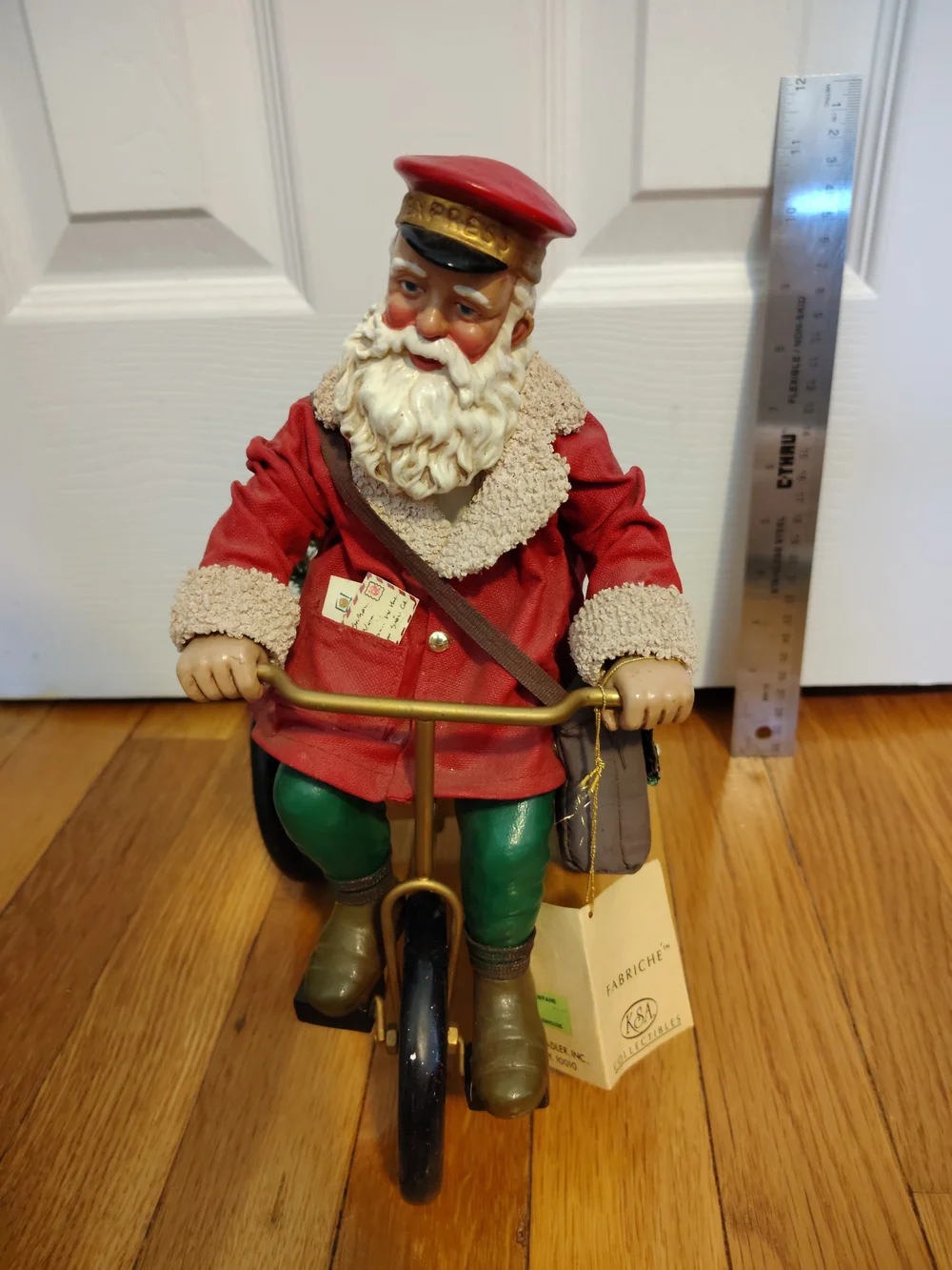 RARE Vintage Kurt Adler Fabriche Santa on Tricycle Mail Carrier Figurine Tagged